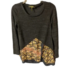 Poeme by Citron Navy Lightweight Knit Tunic With Silky Semi-sheer Split Layers.S