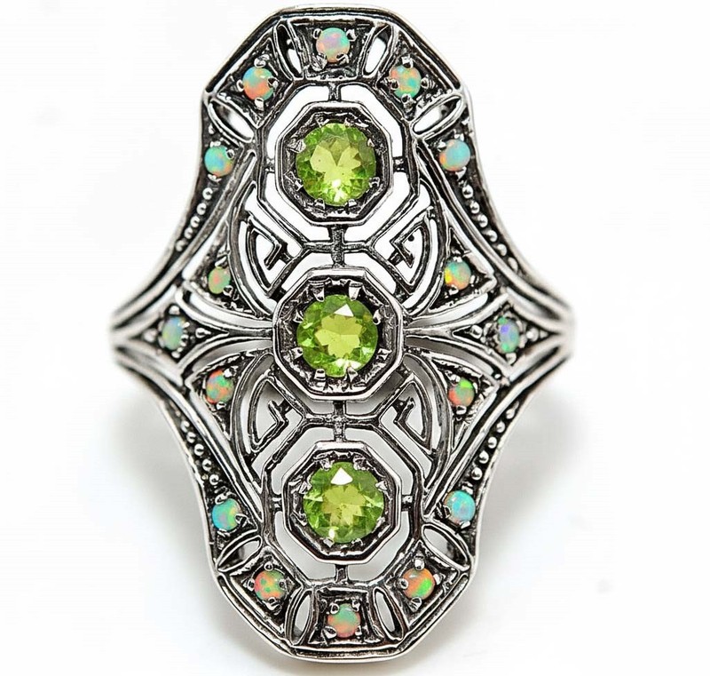 1CT Peridot 925 Solid Sterling Silver Nouveau Style Ring Sz 8 PC12-9