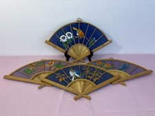 Vintage Hand-Painted Asian Decorative Bamboo Wall Fans Set Of 4