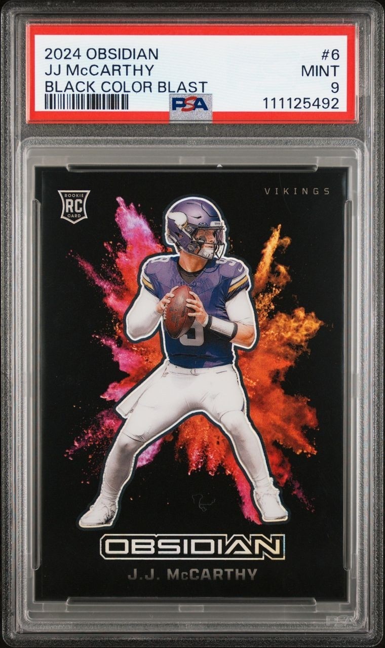 2024 JJ McCARTHY OBSIDIAN ROOKIE BLACK COLOR BLAST RC #6 SP CASE HIT PSA 9