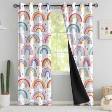 Blackout Rainbow Curtains for Kids Cute Rainbow Room Darkening Window Curtain...