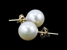 White Freshwater Pearl Stud Earrings 14K Yellow Gold High Quality Post Earrings