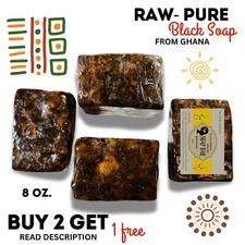 Raw African Black Soap 8oz 100% Pure Organic Unrefined Ghana Face Body Wash Bulk