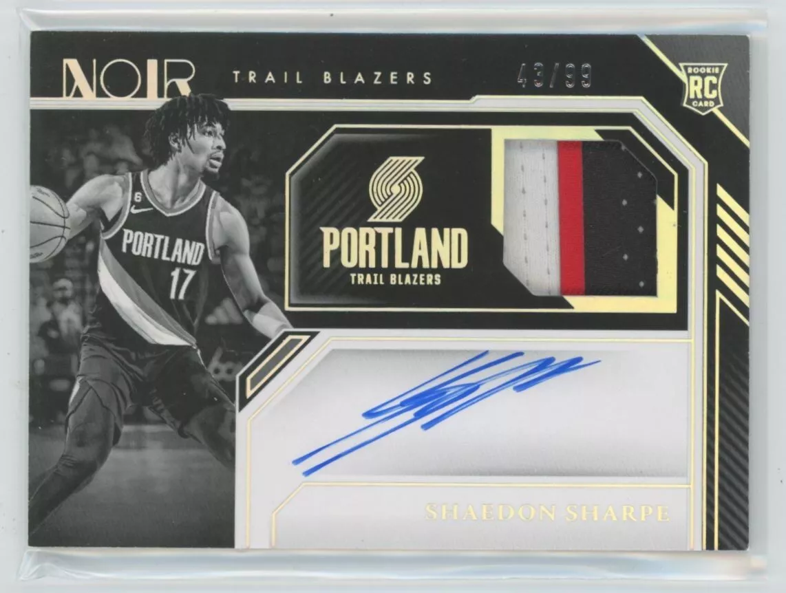 2022-23 Panini Noir Basketball Rookie Patch Auto Shaedon Sharpe 43/99 #330