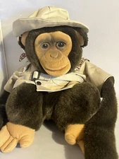 1994 Hosung Monkey Puppet Plush Squeaker Works Vintage Safari Hat Long Arms