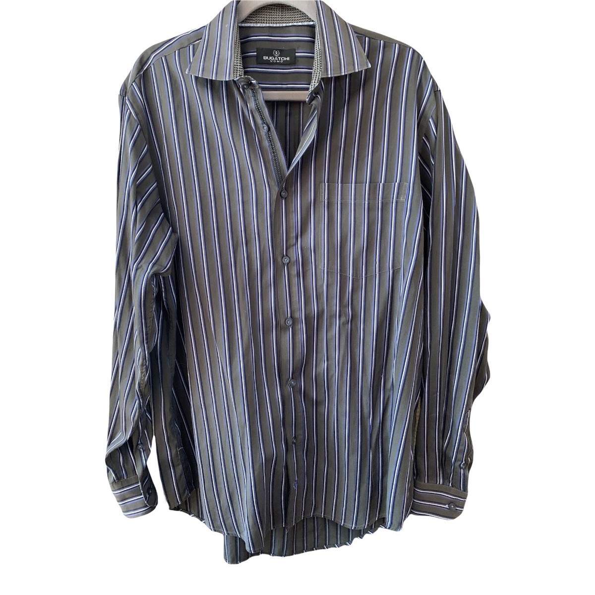 Bugatchi Uomo Mens Button down Long Sleeve Dress Shirt Contrast