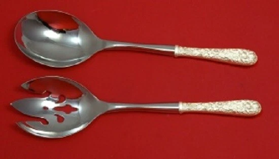 Набор сервировок для салата из чистого серебра Repousse от Kirk проколотый на заказ 10 7/8 дюйма - Изображение 4 из 4