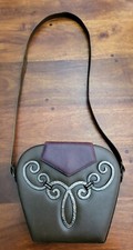 Vintage Paloma Picasso Italy Leather Crossbody Bag Purse Brown Metal Scrollwork