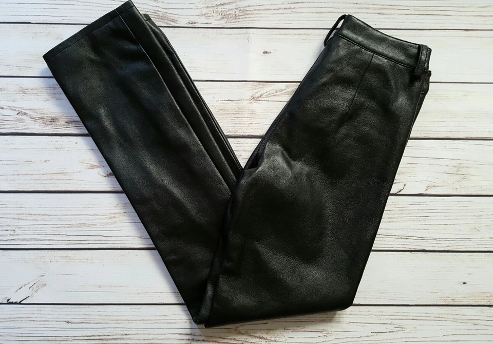 BB Dakota Black Leather Pants Straight Leg Zip Pockets - Size 5/6 - Image 2 of 4