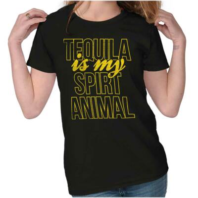 Funny Drunk Joke Tequila Is My Spirit Animal Womens Top Junior Graphic Tee