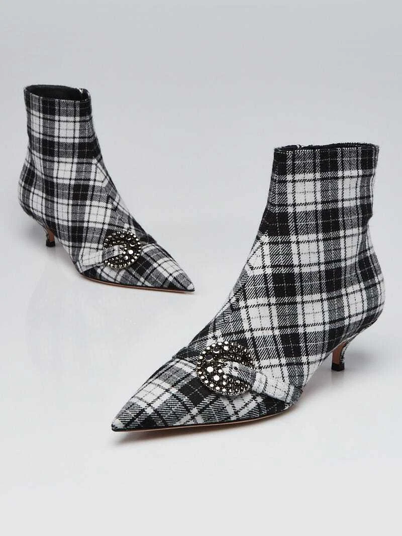 Bottes cheville en bois plaid noir/blanc Christian Dior taille 6,5/37