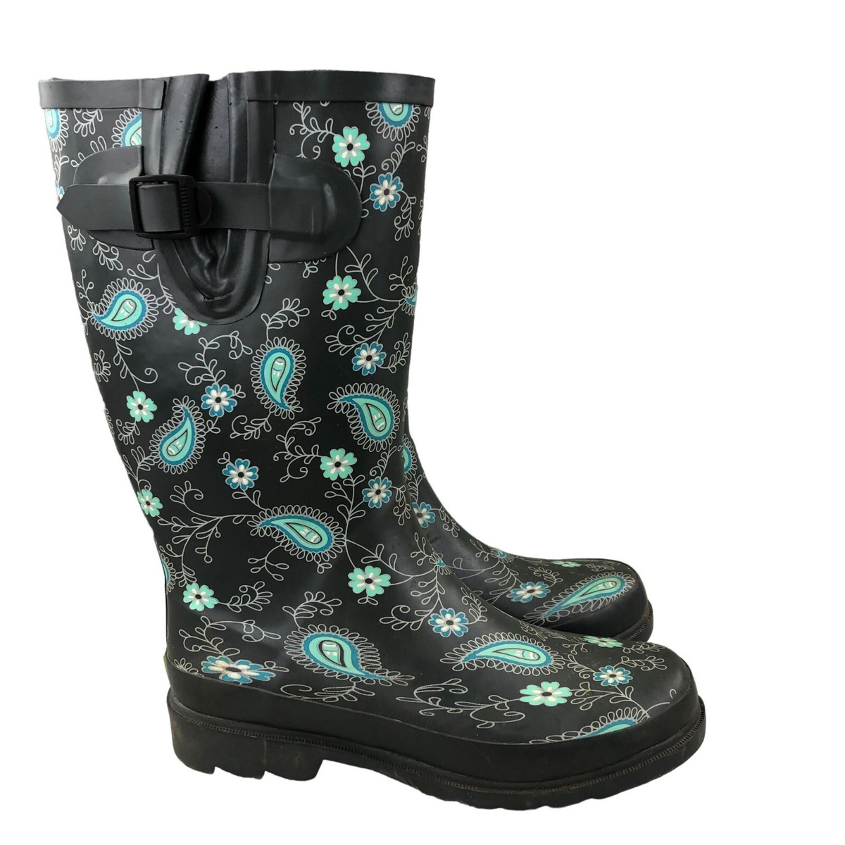 Western Chief Women's Size 7 Prim Paisley Grey Print Tall Rain