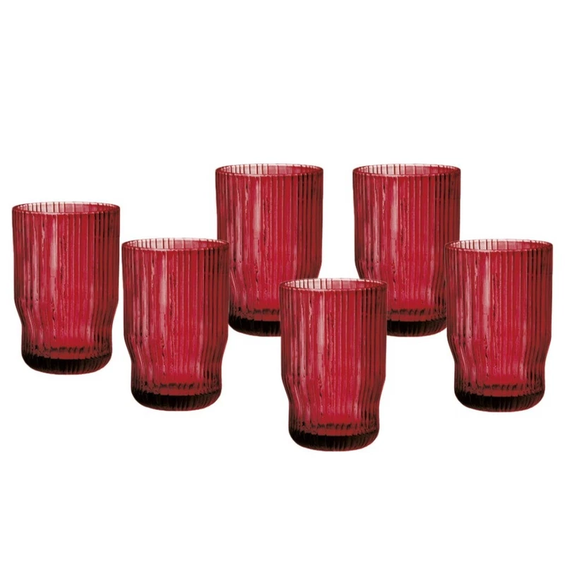 Servizio Set 6 Bicchieri Acqua ROSSO Tavola di Natale BRANDANI in vetro Plissé, fotografia 6 di 9
