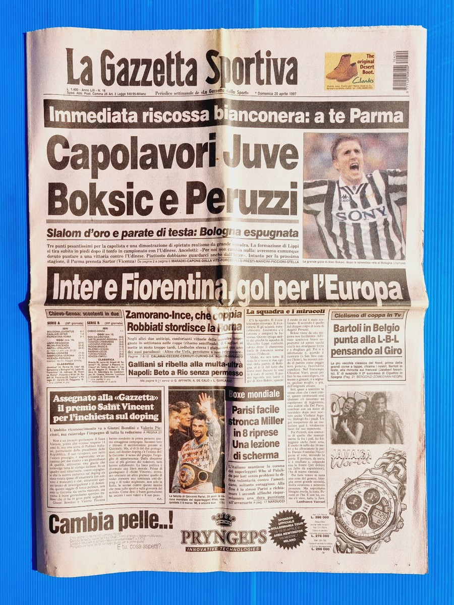 Gazette Dello Sport 20 Avril 1997 Giovanni Parisi Boksic Peruzzi Parma