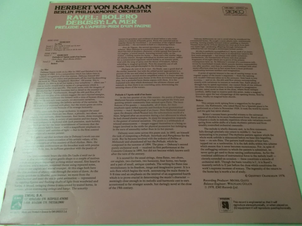 70783 - RAVEL BOLERO & DEBUSSY LA MER (KARAJAN) - 1978 EMI QUADRAPHONIC VINYL LP - Bild 2 von 3