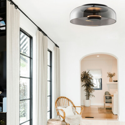 Mid-Century Modern Semi Flush Mount Ceiling Light with Smoke Grey