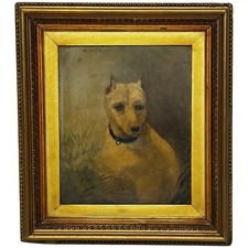🐕 Rare Victorian Oil Painting Extinct White English Terrier Follow Of John Emms