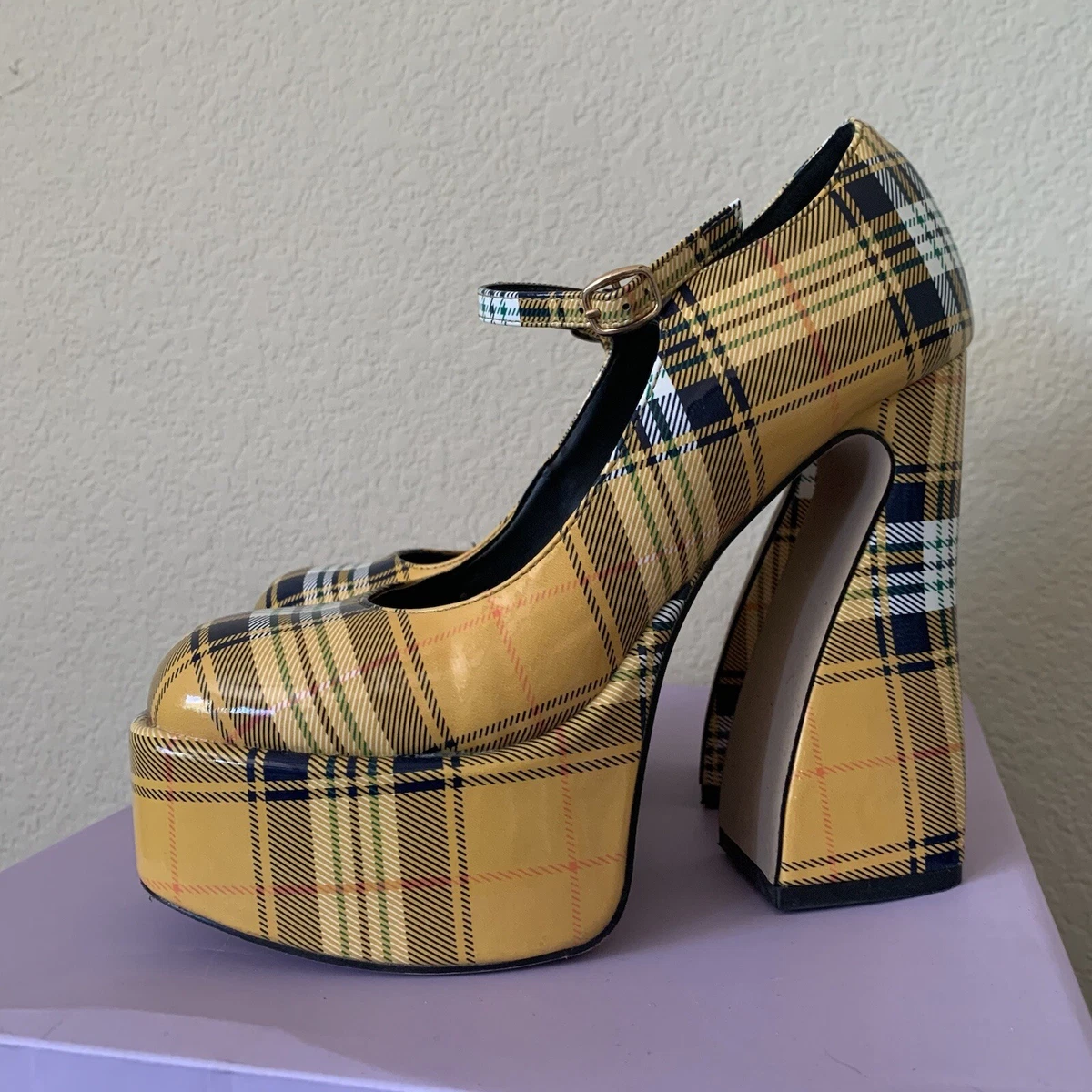Plaid platform shoes shop