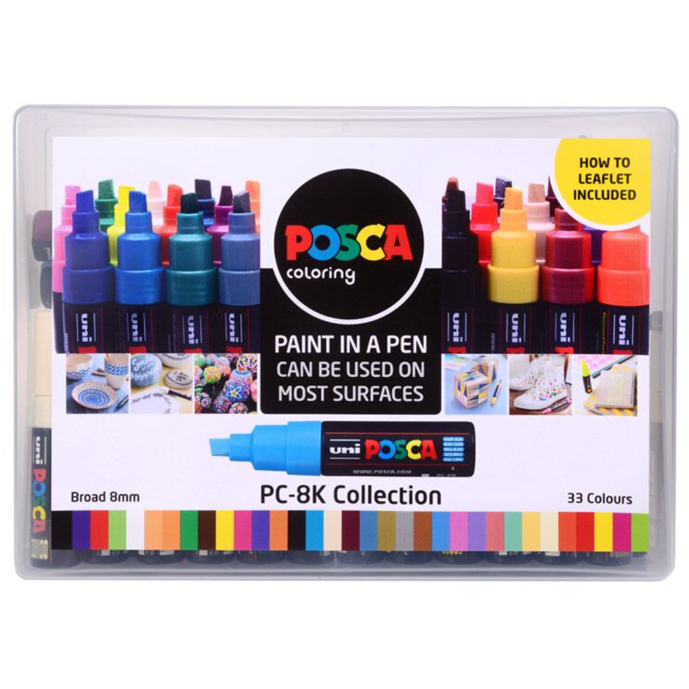 Uni Posca PC-8K Collection - 33 x Water-Based Pigment Paint Markers - 8mm Nib