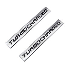 2x Chrome Finish Metal Emblem Turbocharged Badge Black Letter