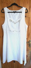 PAPAYA WHITE CALF LENGTHDRESS WITH BEAD TRIM   20 PLUS SIZE  LINEN MIX