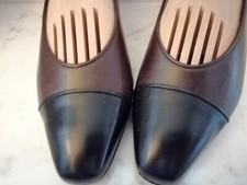 CHANEL shoes Leather Cap Toe Heels Black Brown Size 38