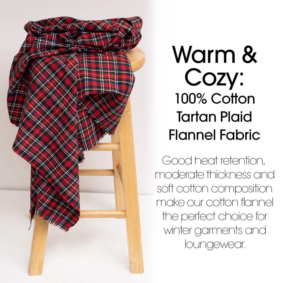 Tela de franela de algodón a cuadros tartán rojo - 60" de ancho - Se vende por yarda y perno Foto 4 de 4