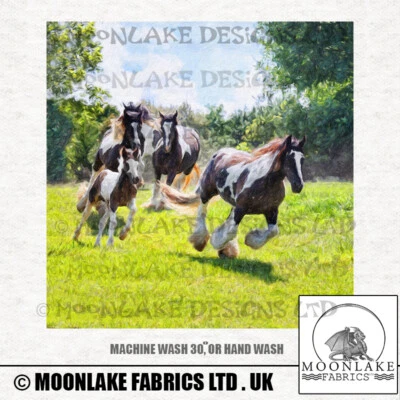 MOONLAKE DESIGNS Vanner Horses - Fabric Craft Panels in 100% Cotton or Polyester