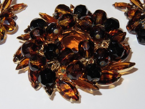 Juliana Brown Topaz Tiger Stripe Navette Brooch/Earrings Book Piece Set - Picture 3 of 10