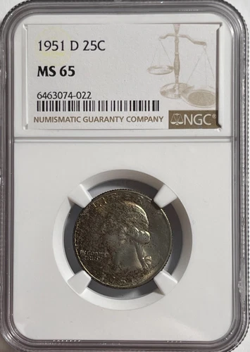 1951-D Washington. 25C (#14983) NGC MS65. Toning.
