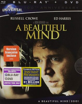 A Beautiful Mind (Blu-ray/DVD, 2012, 2-Disc Set, Canadian 100th Anniversary)