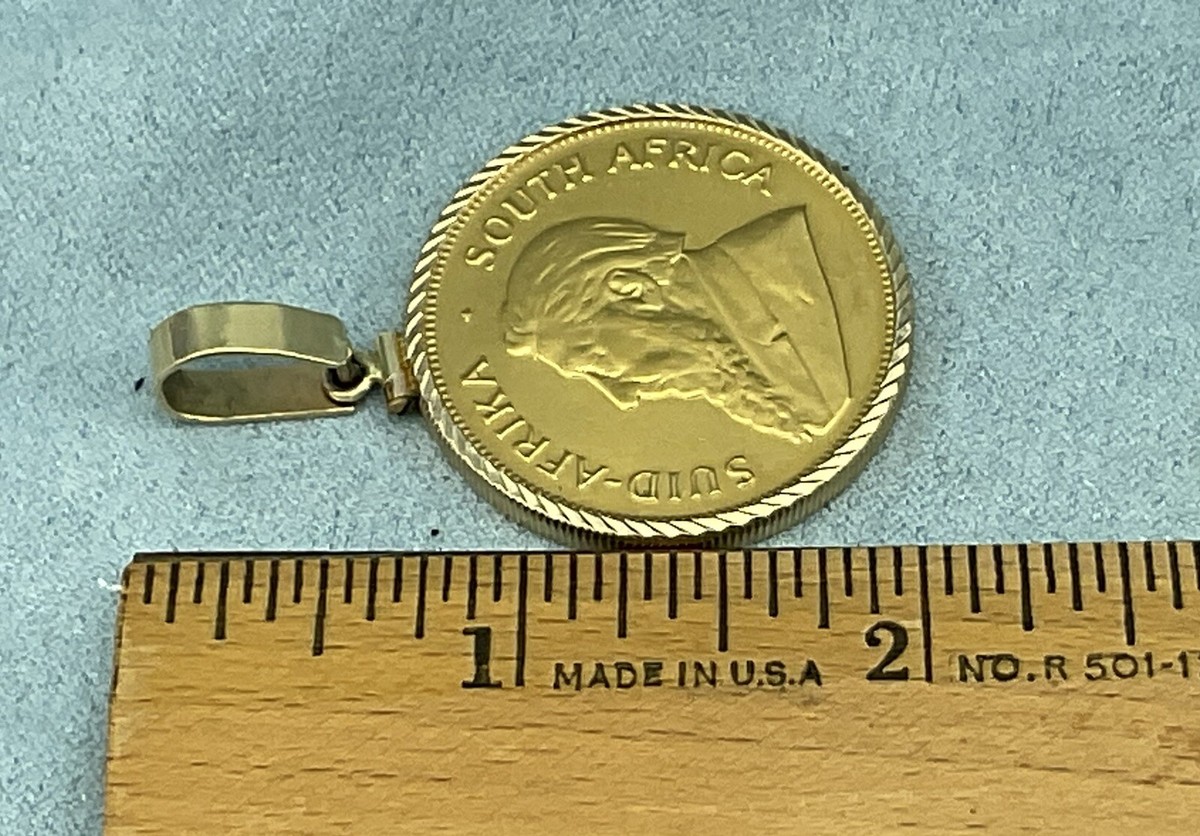 1980 South Africa 1 oz Gold Krugerrand Coin Pendant- 14K