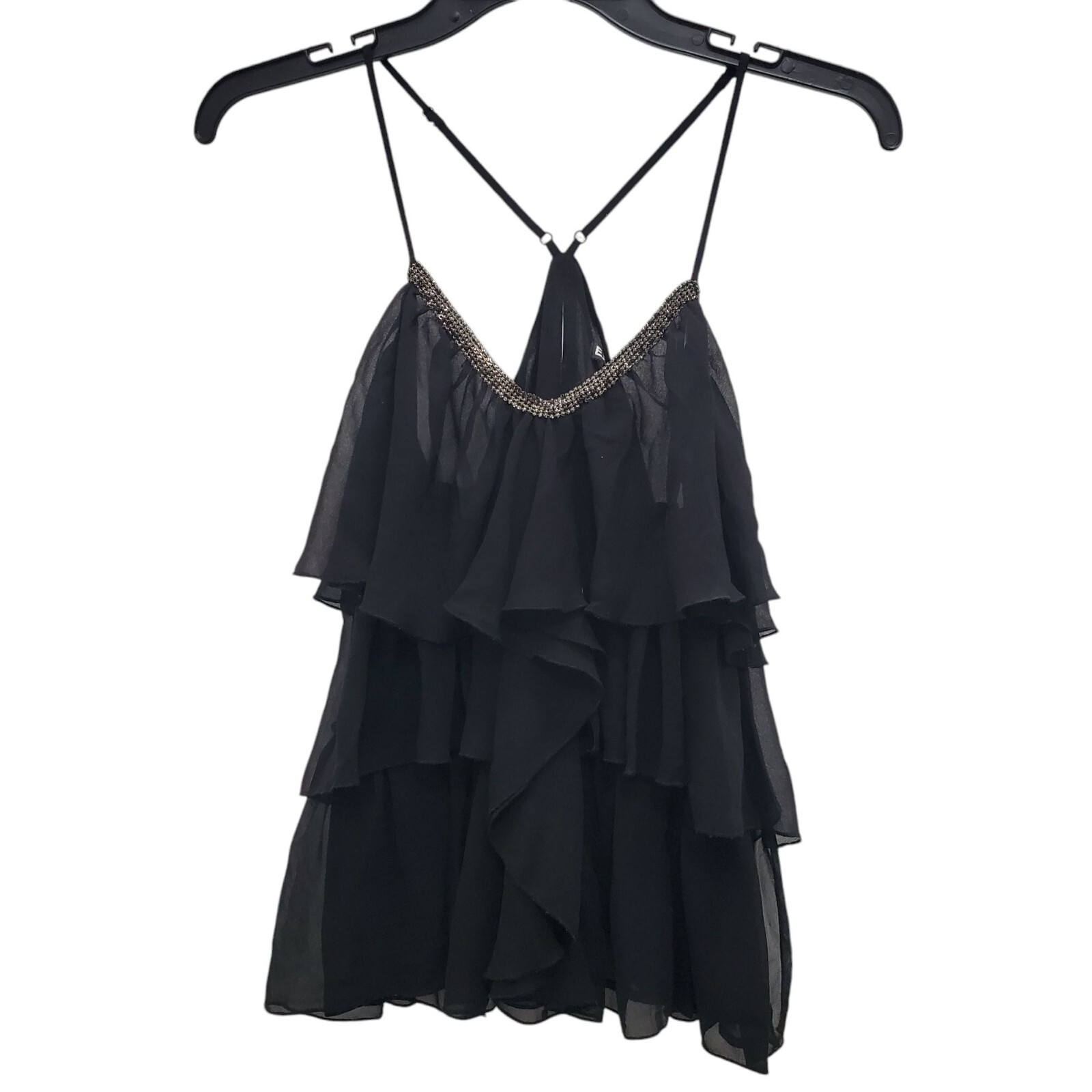 Express Women's Black Sheer Chiffon Ruffle Layer … - image 1