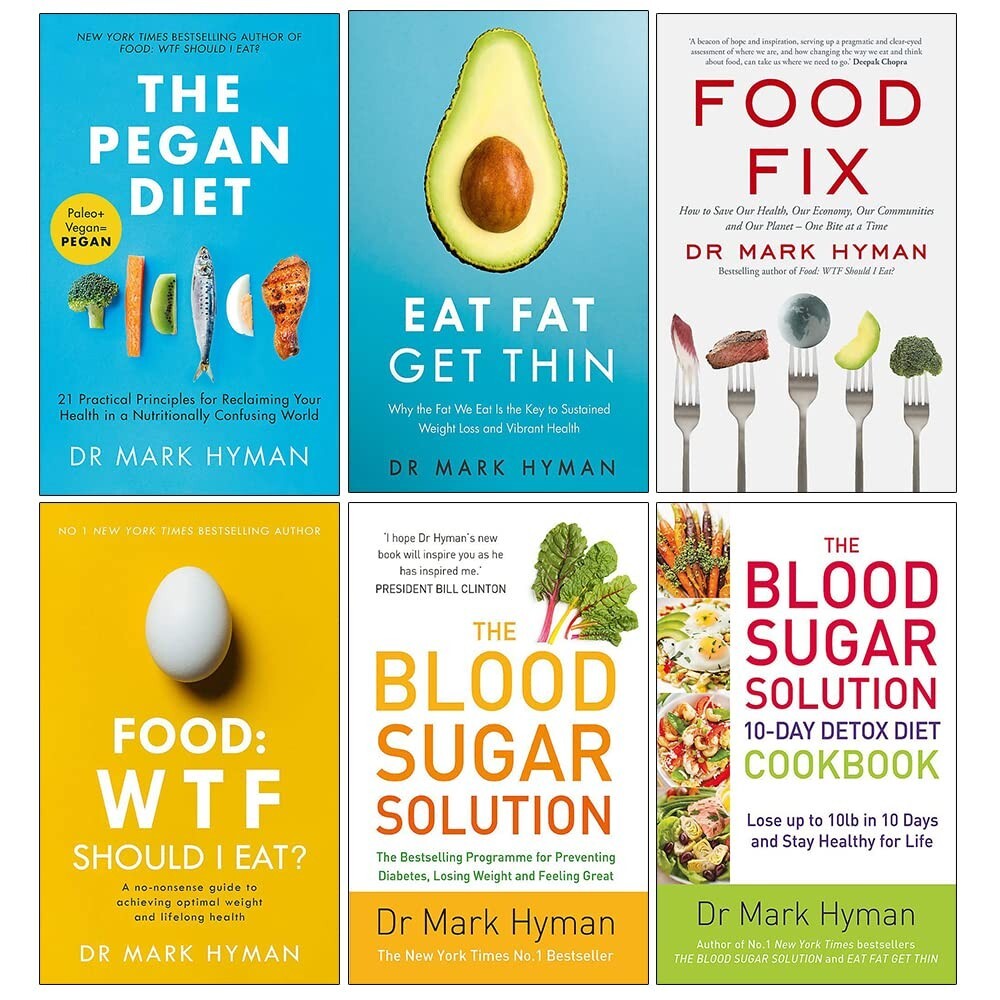 Mark Hyman Collection 6 Books Set The Pegan Diet, Eat Fat Get Thin, Food Fix NEW