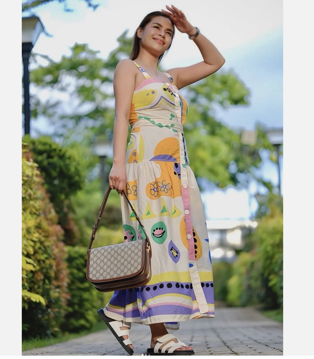 Zara NEW cotton Printed Midi Dress MULTICOLOR Yellow Blue XS Zara NEW cotton Printed Midi Dress MULTICOLOR Yellow Blue XS