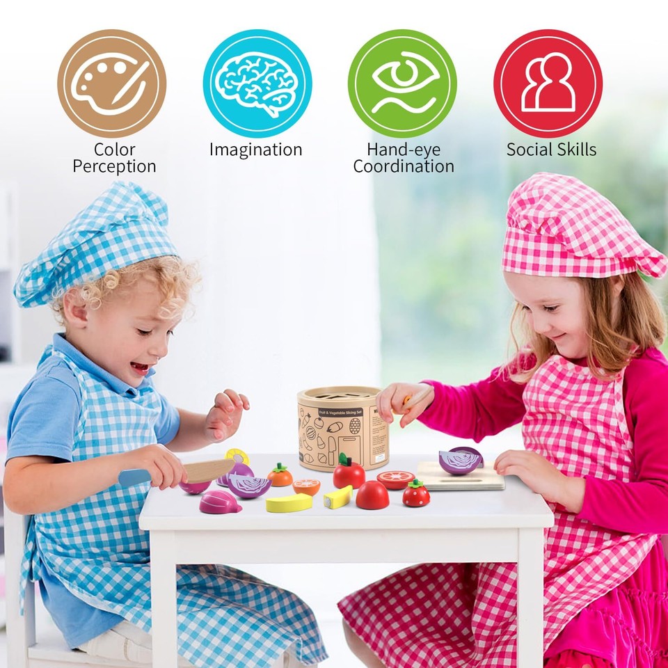 WHOHOLL Wooden Play Food for Kids Kitchen Playset Play Kitchen