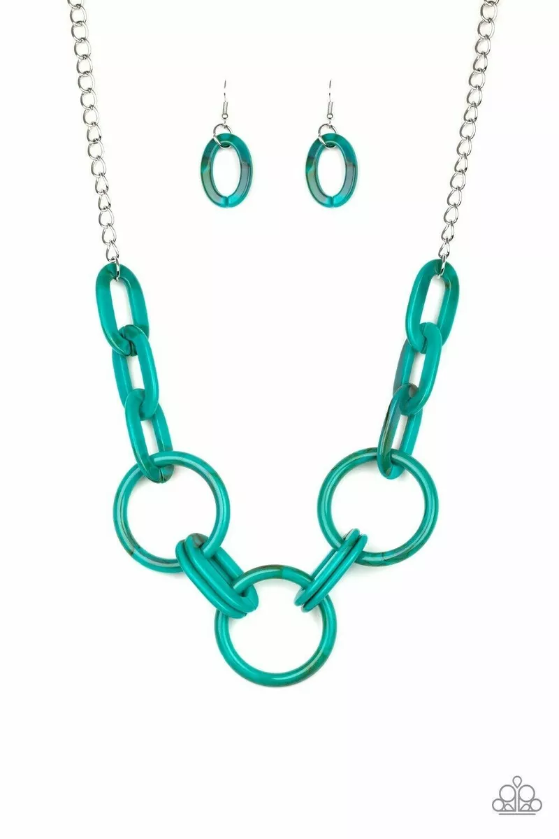 Paparazzi Jewelry Turn Up The Heat Blue Acrylic Necklace Set eBay