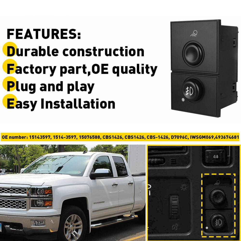 1514-3597 Fog Light Switch Compatible with Chevy Silverado Tahoe Avalanche GMC Sierra Yukon