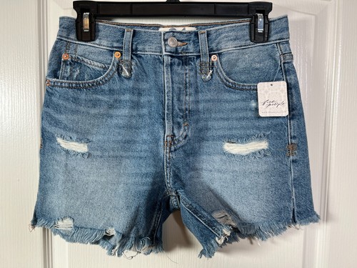 NWT Free People Denim Jeans Shorts Size 24 Blue Cut Off Distressed New $68