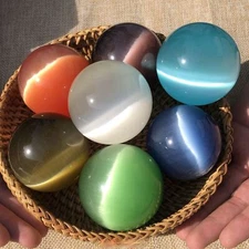 Beautiful Rare Natural Cat's Eye Stone Balls Quartz Crystal Reiki Healing Sphere