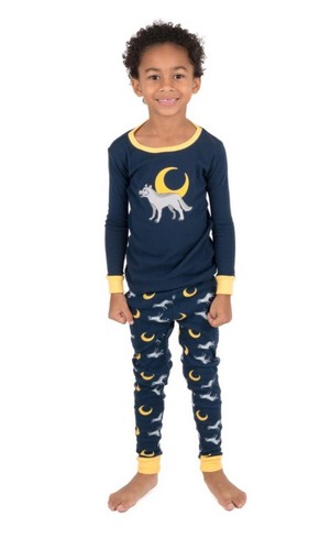 NWT~ Leveret sz 10 yrs 2pc Pj's Pajama Set Wolf Print Navy Gold Boys Tagless E41 - Picture 2 of 8