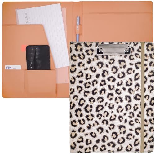 Portfolio Clipboard with Storage Leather Binder Leopard Orange Leopard print - Bild 1 von 7