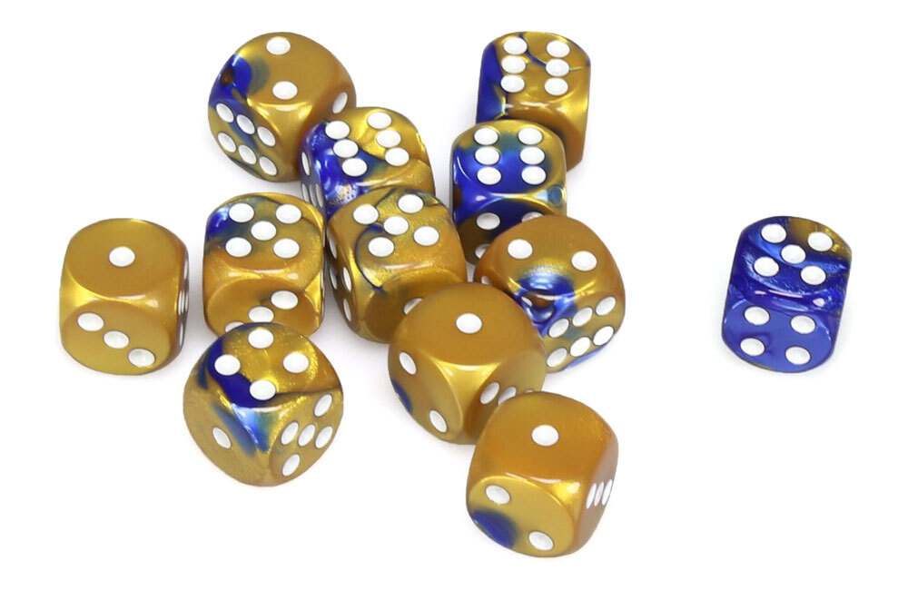 Кубик для игры в кости Chessex Gemini сине-золотойбелый 16 мм D6 12 2490₽