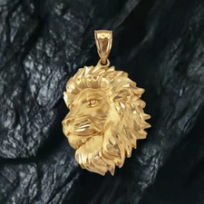 14K Yellow Gold Lion Face Sparkle-Cut Pendant (S/L)