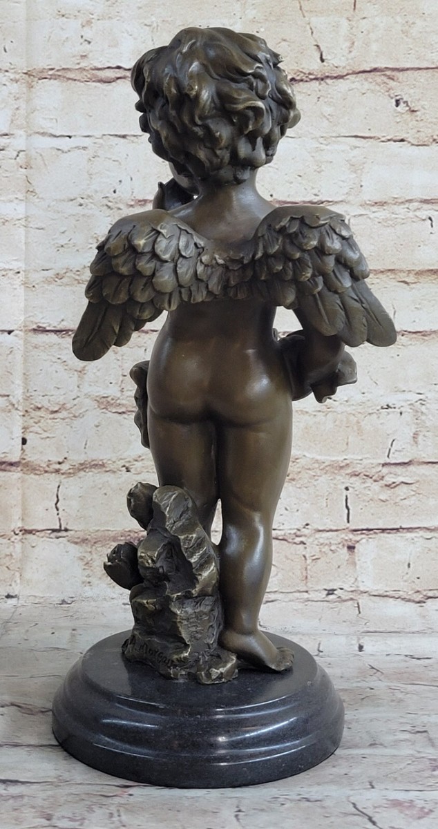 Winged Cherub琴弾天使1870sブロンズ彫刻FoundryMarks Winged Cherub琴
