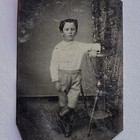 Antique Tintype Photograph Adorable Dapper Little Boy Photo Stand