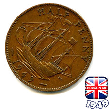 A BRITISH 1949 GEORGE VI HALFPENNY &frac12;d coin, 77 Years Old!