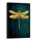 GOLD DRAGONFLY DARK TEAL BACKGROUND HOME DECOR FLOAT EFFECT CANVAS ART PRINT