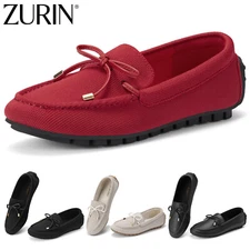 ZURIN Women Bow Loafers Slip On Casual Flat Shoes Work Driving Walking Boat Shoe