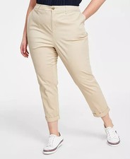 Tommy Hilfiger Flat Front Cuffed Pants Women's 18W Sandalwood Button Zip Closure